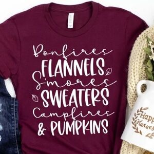 Bonfires Flannels Pumpkins Graphic Fall Tee Shirt S-4X
